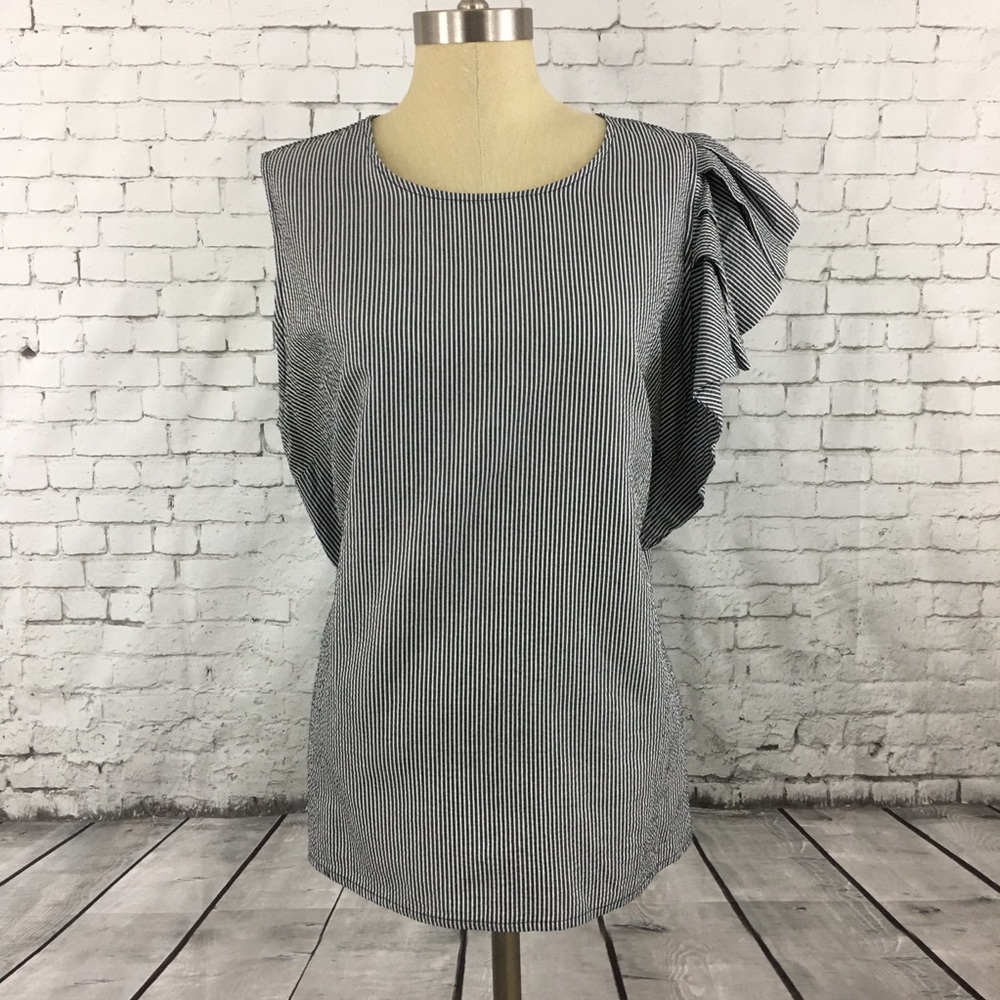 Who What Wear dark gray striped shirt ruffle XXL H